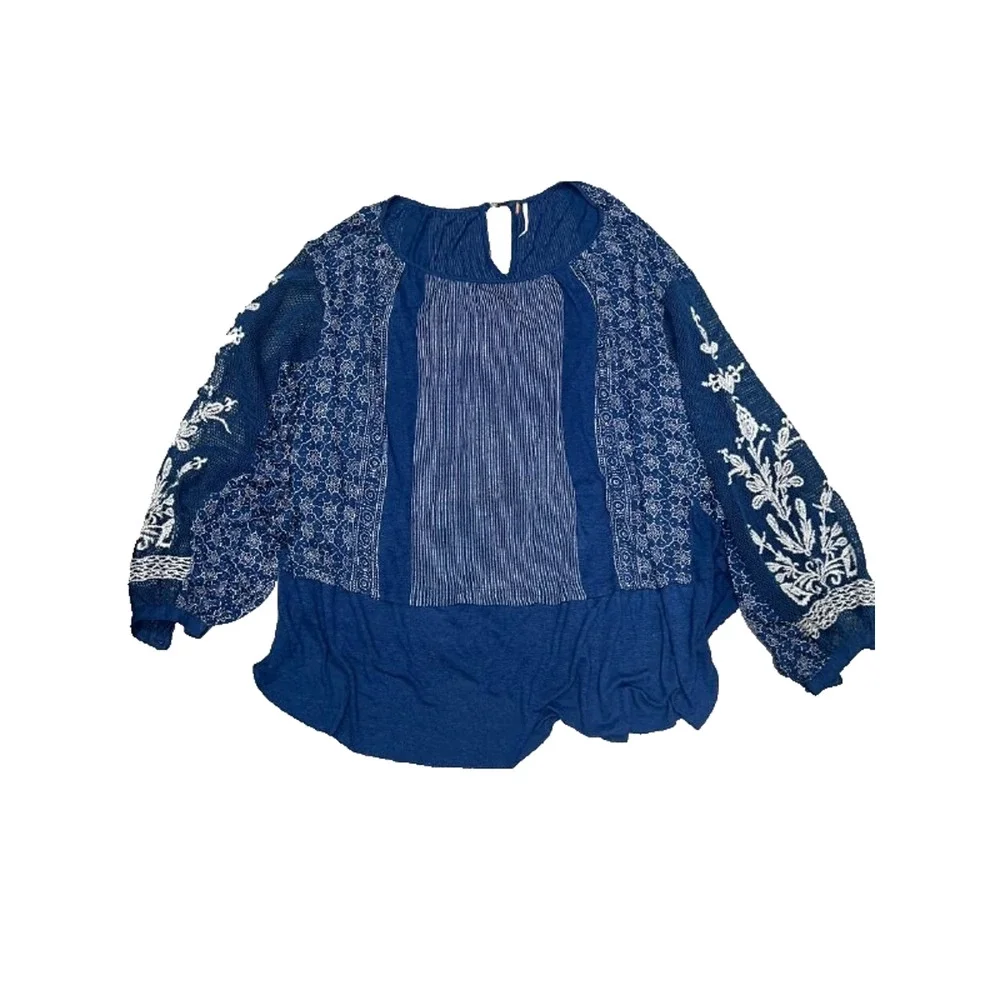 Free People Tunic Womens S/P Indigo Y2K Dreams Oversized Floral Bohemian A004915 - Picture 4 of 9